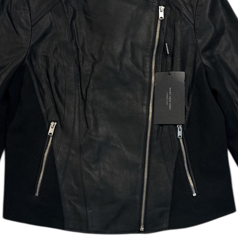 Andrew Marc Felix Leather Moto Jacket Women’s XL Black Asymmetrical Zip - Picture 4 of 11